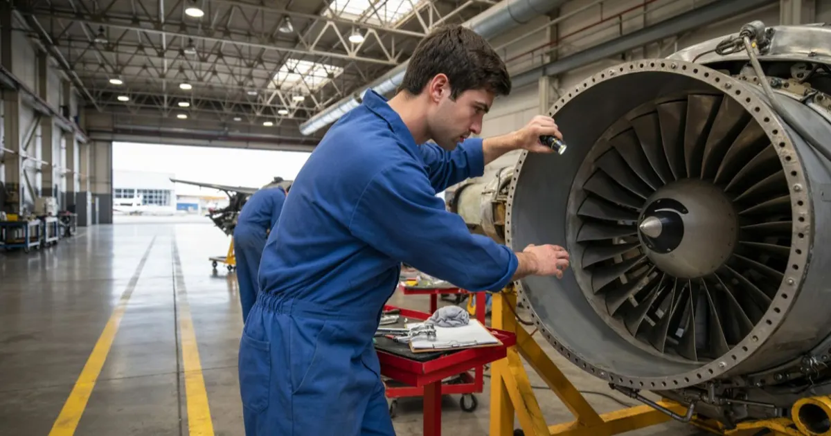 Students training in a aviation maint. program