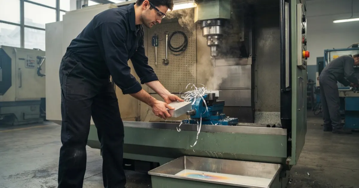 Students training in a machinist program
