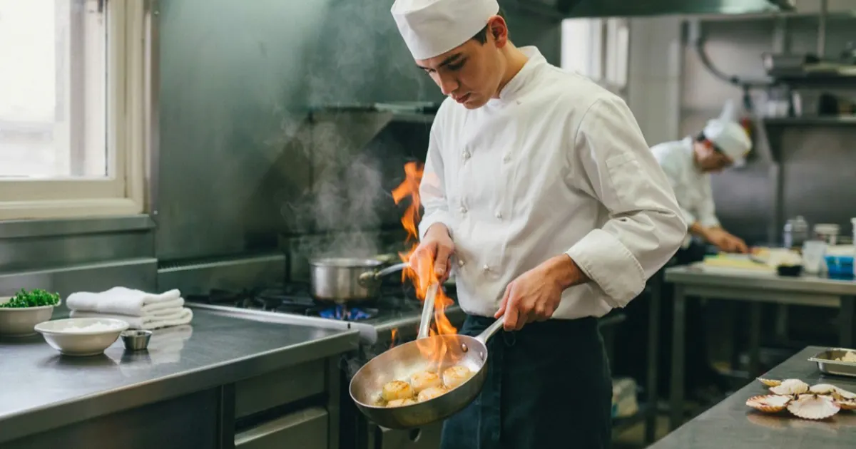 Students training in a culinary program