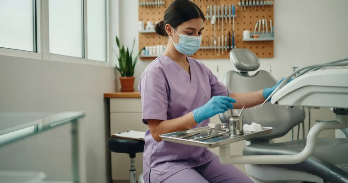 Students training in a dental assisting program