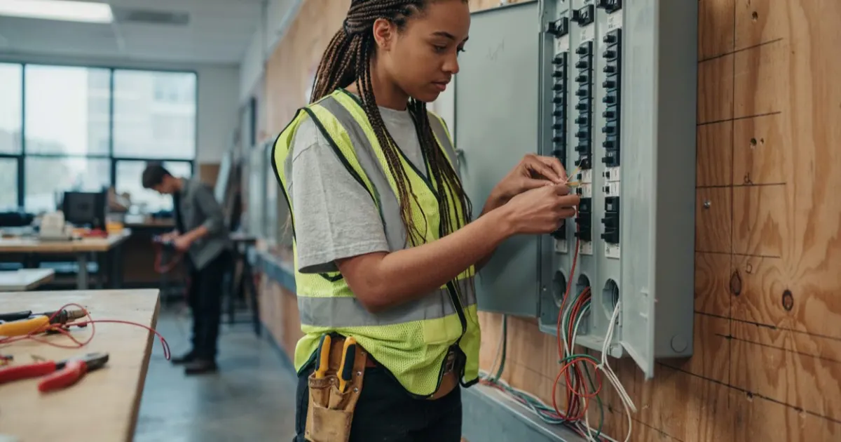 Students training in a electrician program