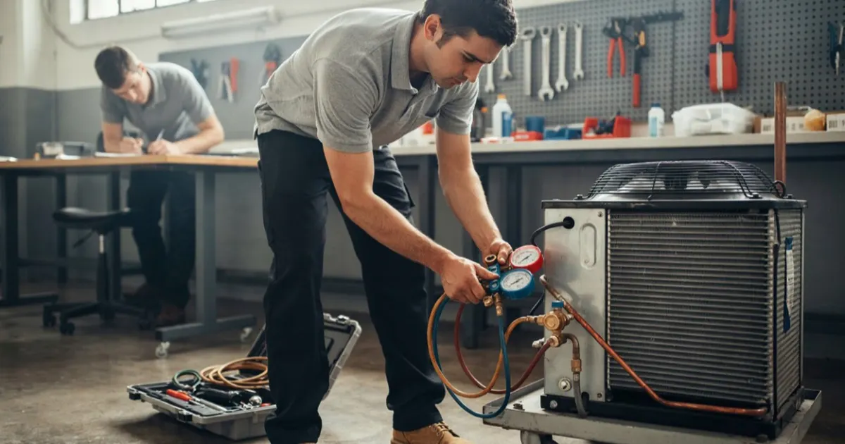 Students training in a hvac program