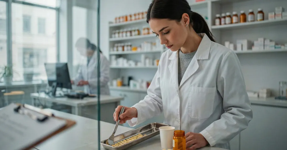 Students training in a pharmacy tech program